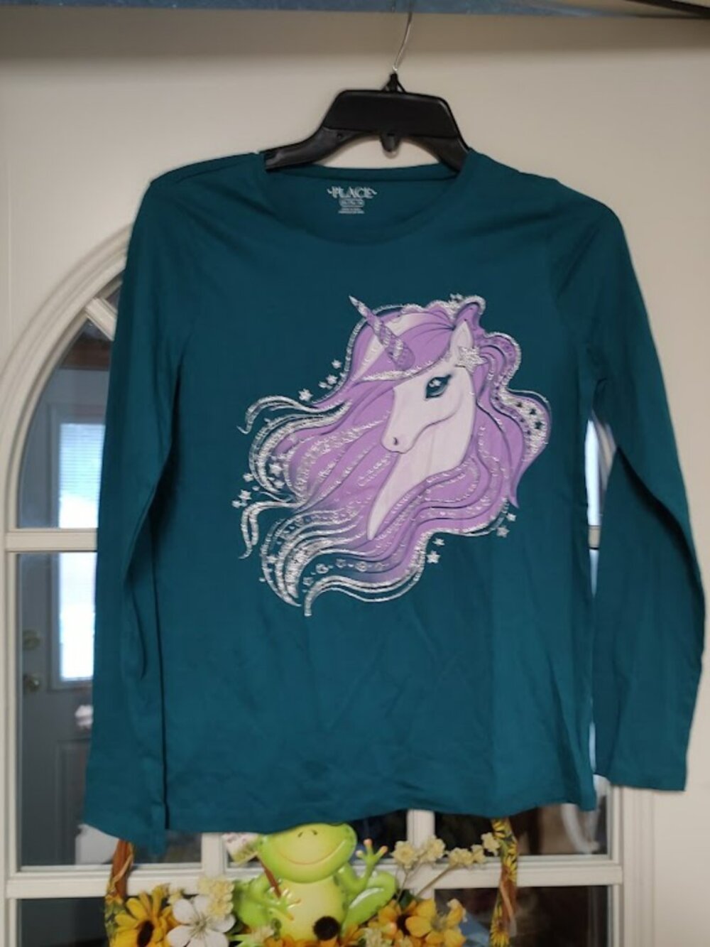 New Children's Place Dark Teal Unicorn Long Sleeve Shirt Size Girl's XL 14